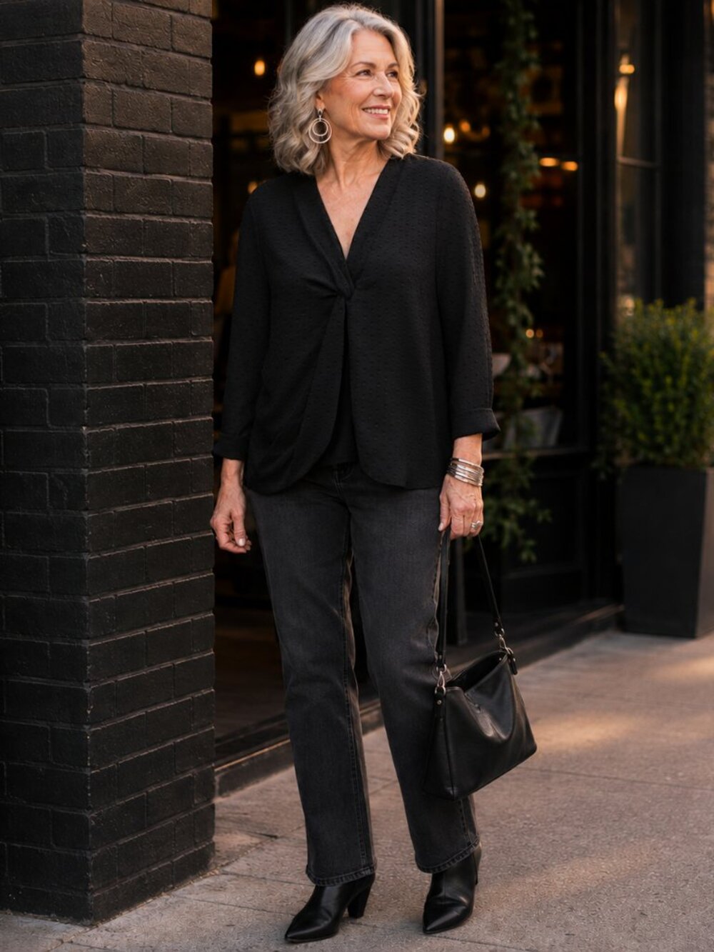 Chico's Black Textured Dot High Low Blouse | Size 2 Large | Sheer Draped